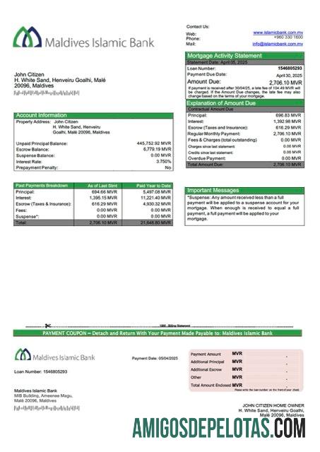 realista Modelo Word e PDF de declaração de hipoteca do Banco Islâmico das Maldivas